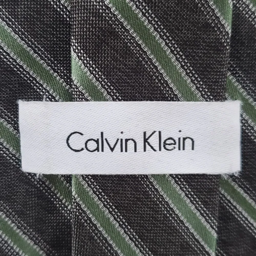CALVIN KLEIN SILK MEN'S TIE GRAY GREEN WHITE OFFICE WORK COCKTAIL